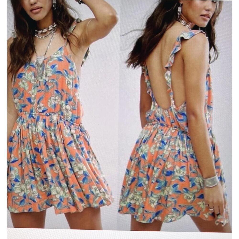 Free People Dear You Floral Mini Dress Women’s XS Orange Boho Cottage Core Flirt
